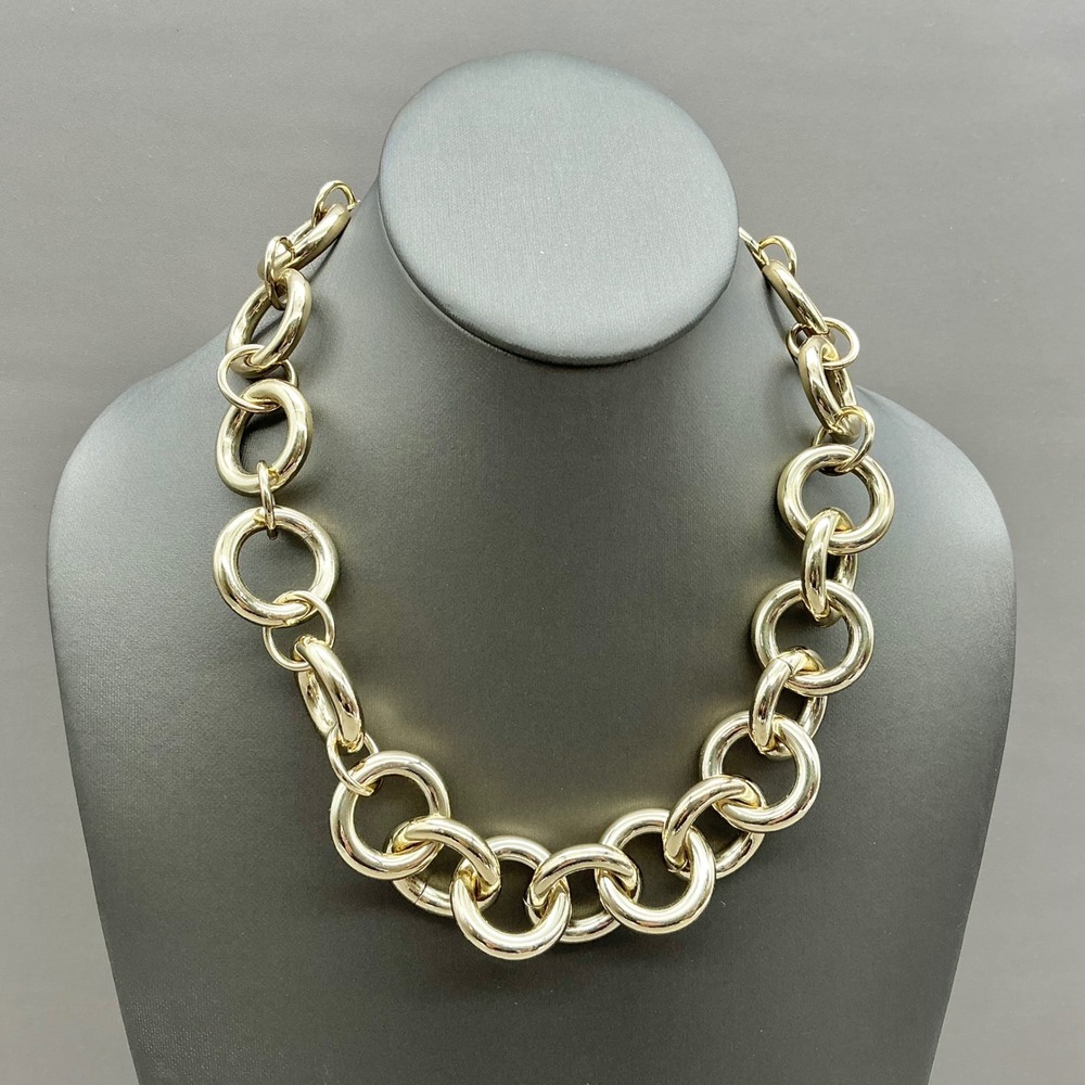 J.Crew Necklace Women Gold Tone Chunky Interlocking Circle Link Statement‎ 20"